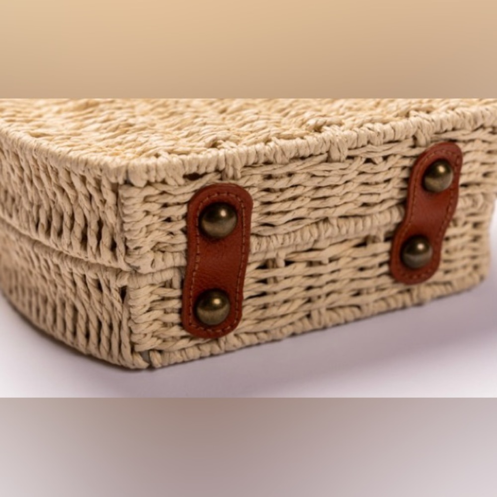 Woven Straw Mickey Ear Crossbody Bag - Tan - Picture 5 of 6